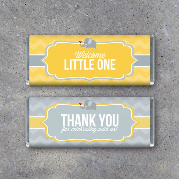 Baby Shower Candy Bar Wrappers – Printable DIY – Welcome & Thank You Messages – Cute Elephant Baby Gender Neutral – Baby Shower Party Favors