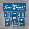 Cheerleading Mini Candy Bar Wrappers and Matching Treat Toppers featuring "Good Luck" or "Great Job"! Printable Instant Download in Blue