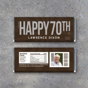 HAPPY 70TH Personalized Candy Bar Wrappers – Printable Custom Download