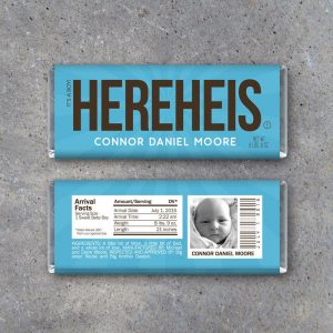 HEREHEIS Personalized Birth Announcement Blue Candy Bar Wrappers – Printable Custom Download