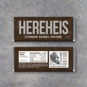 HEREHEIS Personalized Birth Announcement Brown Candy Bar Wrappers – Printable Custom Download